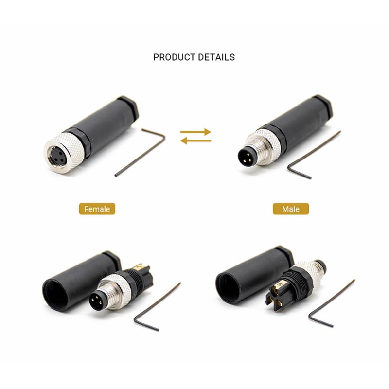 Elecbee M8 3 Pin Connector A Code Male Plug Straight Non-Shield Field Wireable Screw Termination Connector, 8mm Industrial Circular Connector, Outdoor Waterproof IP67 - Image 2